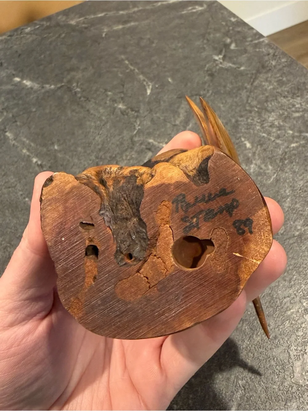 Vintage Bruce Stamp signed root wood Hummingbird carved live edge art signed 80s
